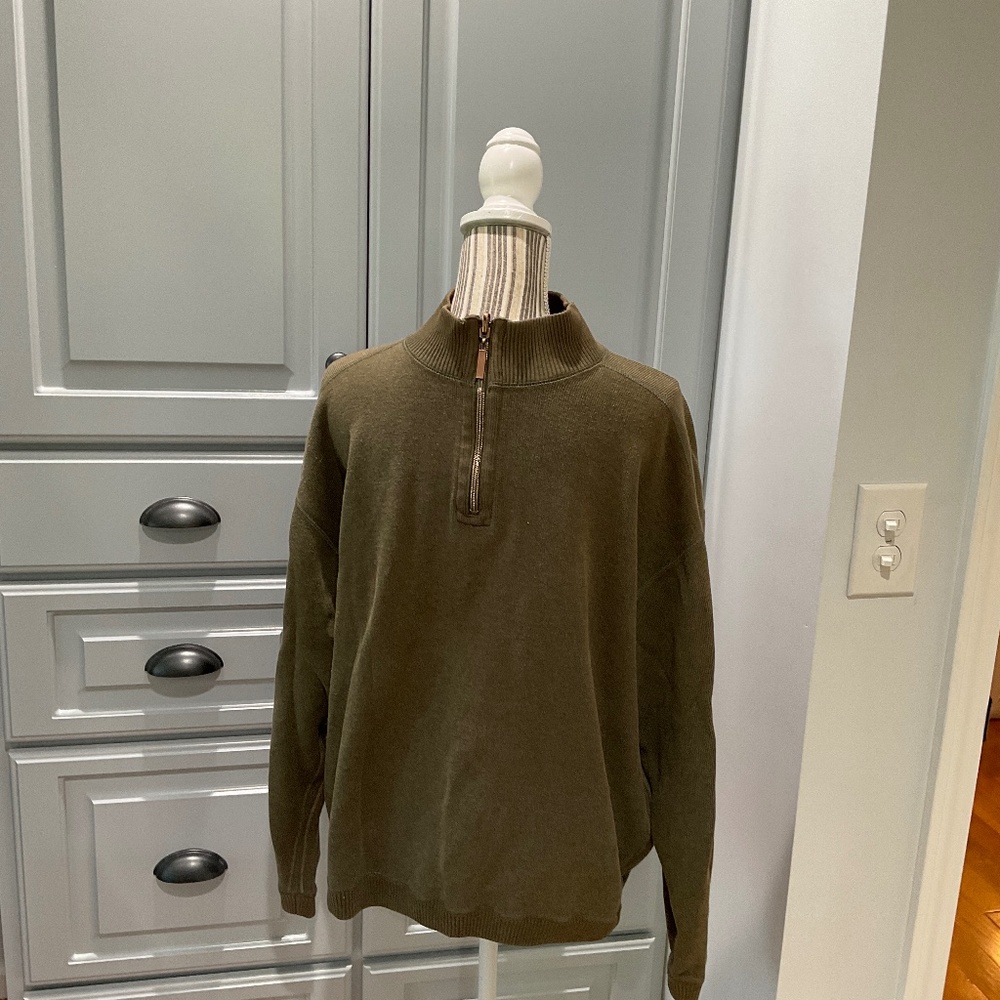 Men's Member's Mark Reversible 1/4 Zip Green Sweater, Size Medium